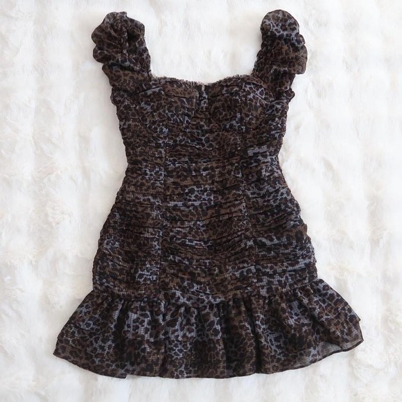 XOXO Leopard Ruched Mini Dress - Picture 1 of 8